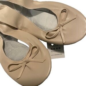 Cinderollies Cream Foldable Flats Bow Pouch Travel Ballet Shoes